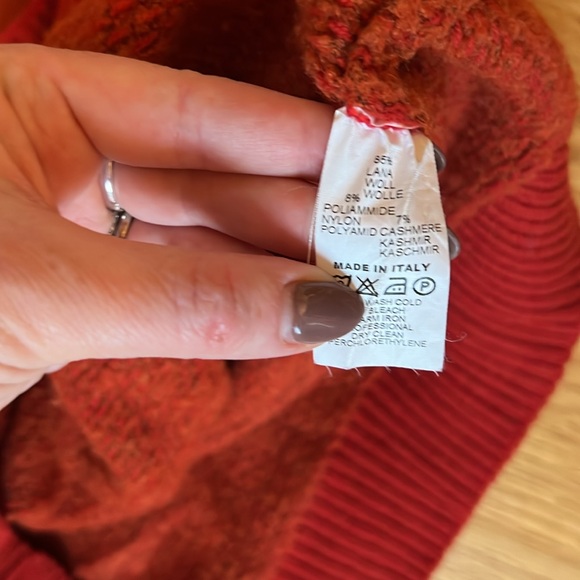 Made in Italy Wool Cashmere Blend Quarter Zip Sweater Long Sleeve Burnt Orange - Picture 4 of 5